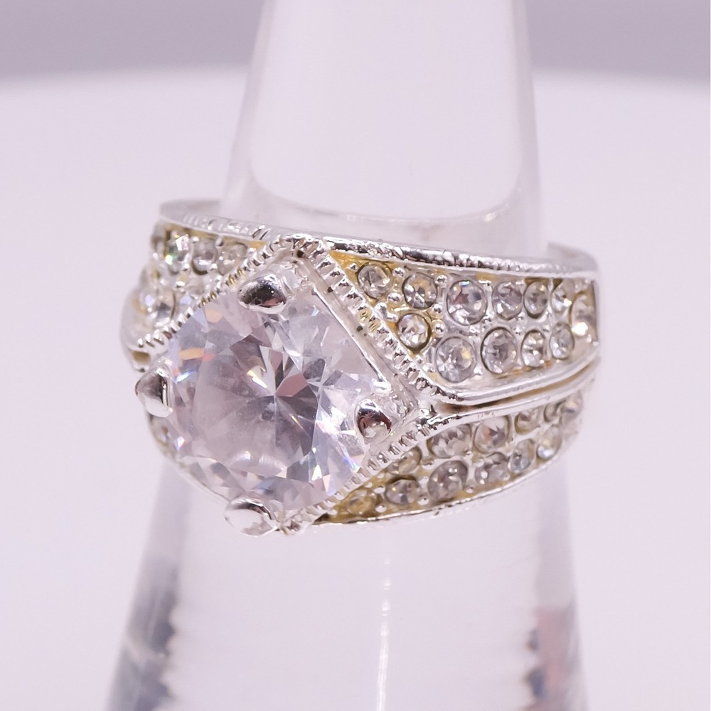 Vintage Silver Cubic Zirconia Pave Band Cocktail Ring Womens Sz 5.5